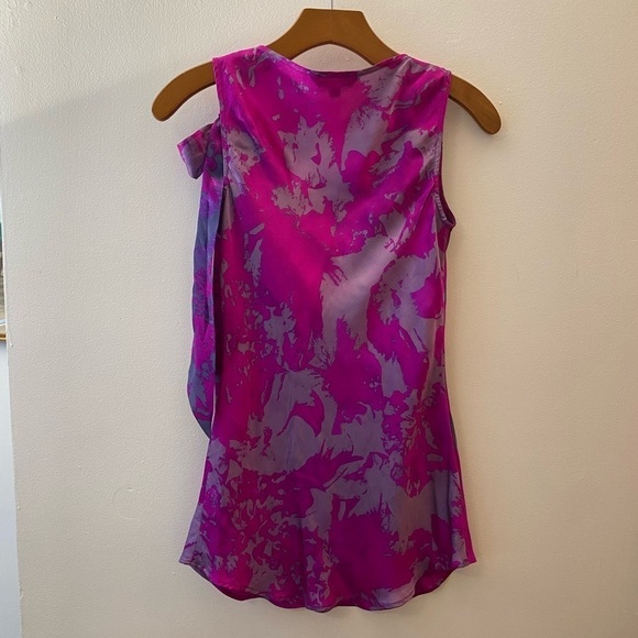 Cabi ‘Fit to Be Dyed’ Silk Magenta and Purple Tie Neck Blouse - Picture 8 of 10